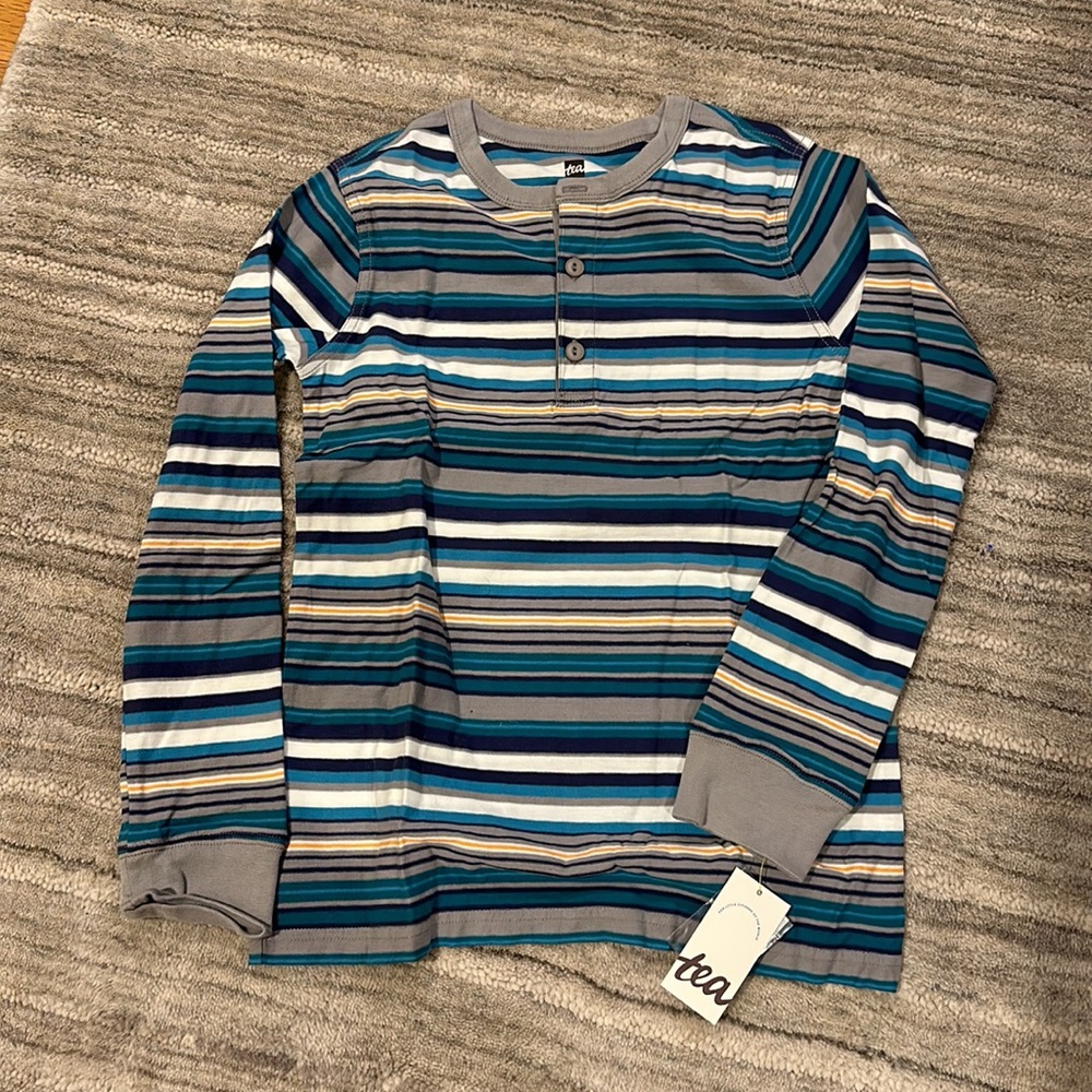 NWT Tea Collection long sleeve striped Henley top. Size 12